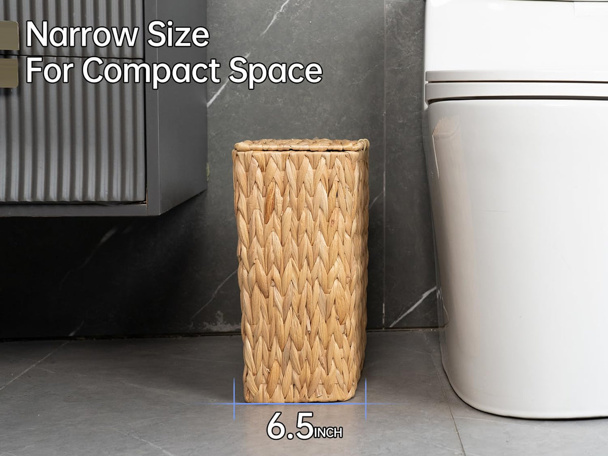 3 Gallon Wicker Trash Can,Small Bathroom Trash Can with Lid,Natural Water Hyacinth Wicker Waste