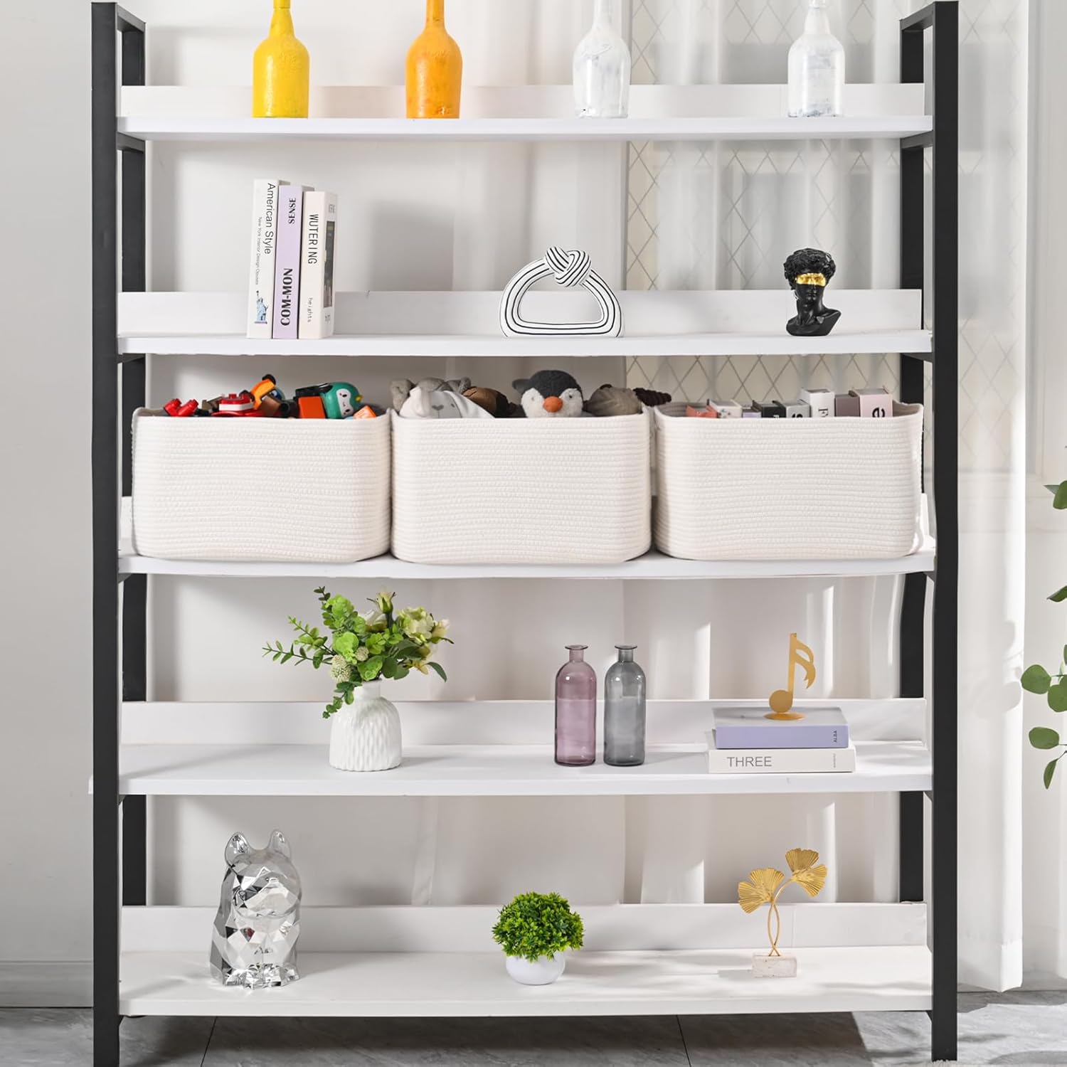 Large Storage Baskets for Organizing Shelves, Woven Cotton Rope Bins for Baby Nursery Organization
