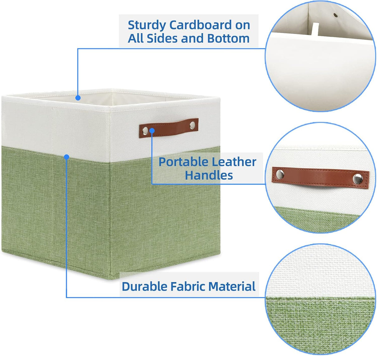 Temary 12 Inch Fabric Storage Cubes Storage Bins with Leather Handles, 4 Pack Cube Baskets Bins for