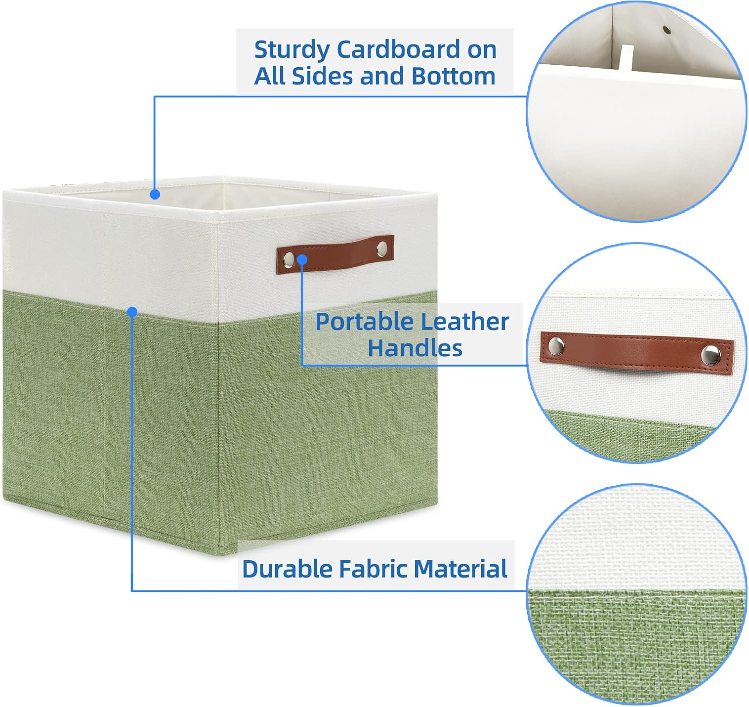 Temary 12 Inch Fabric Storage Cubes Storage Bins with Leather Handles, 4 Pack Cube Baskets Bins for