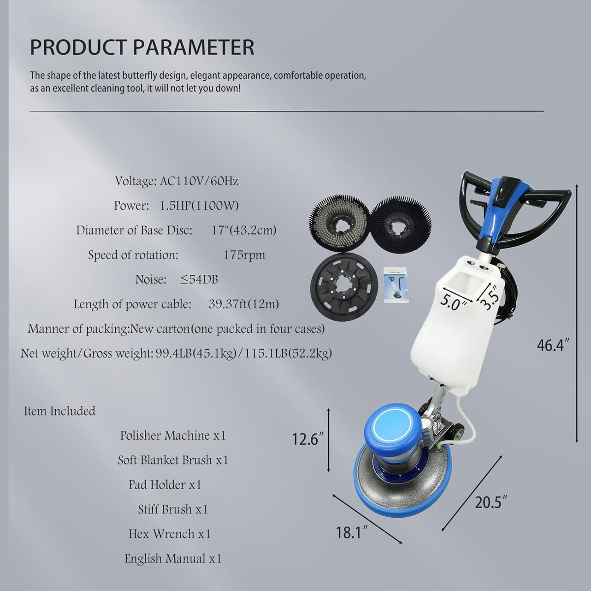 110V Floor Polisher Commercial Floor Scrubber Machine, Carpet Buffer Scrubber with 3.1gal Water