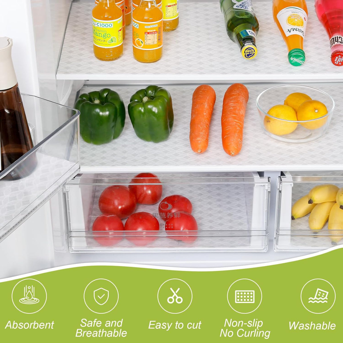 Cooyes Refrigerator Liners 17.7" x 24", Absorbent Strong Grip Fridge Liners Washable, Fridge Shelf