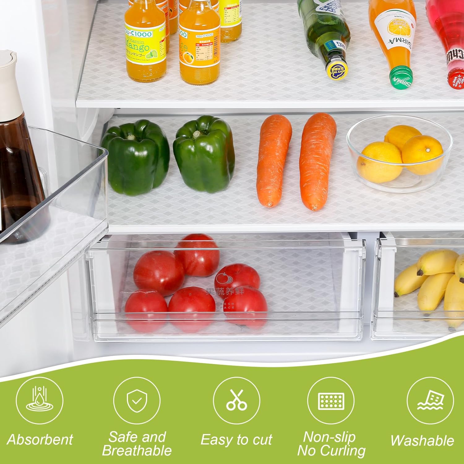 Cooyes Refrigerator Liners 17.7" x 24", Absorbent Strong Grip Fridge Liners Washable, Fridge Shelf