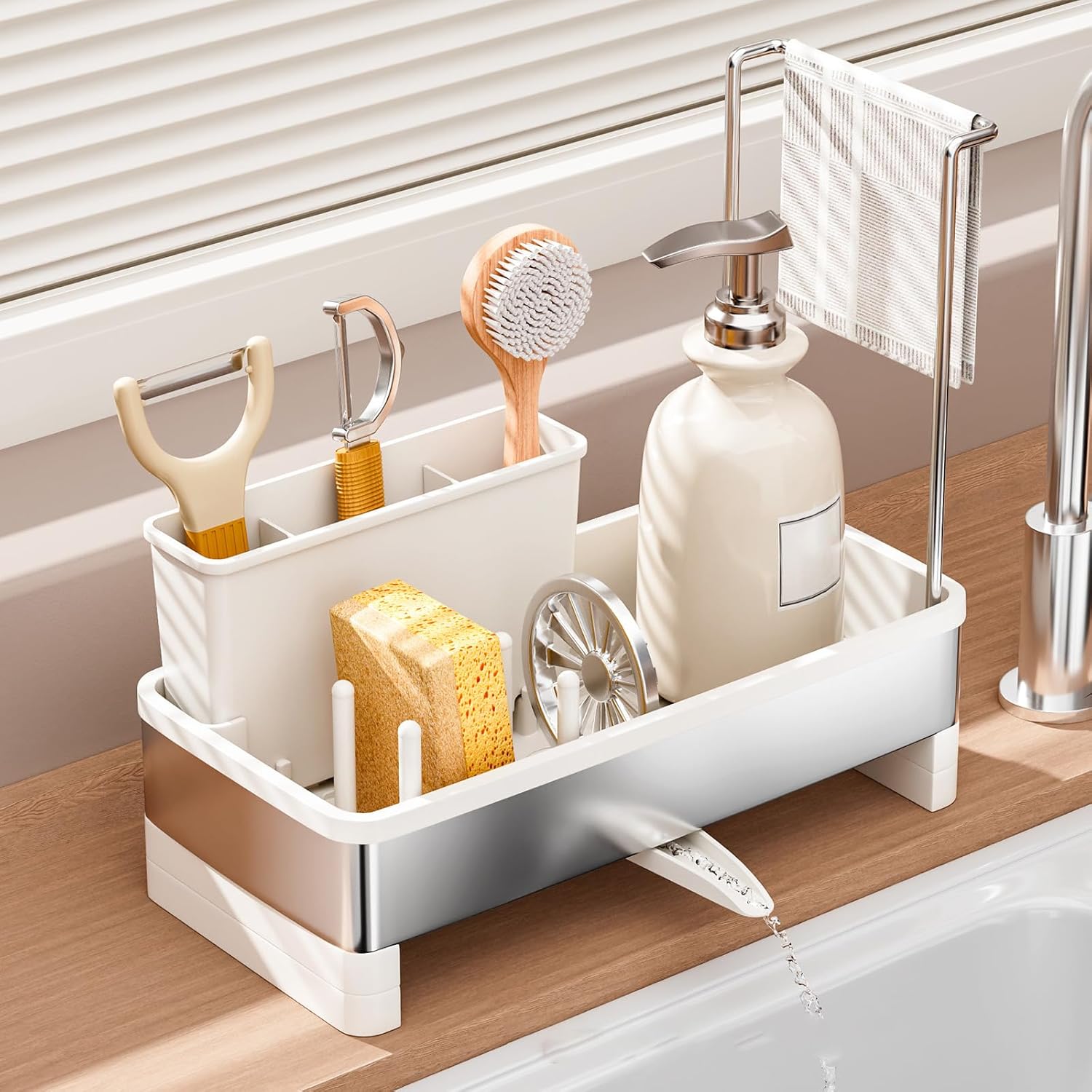 Sponge Holder for Kitchen Sink,Sink Caddy Organizer with Removable Brush Holder,Kitchen Countertop