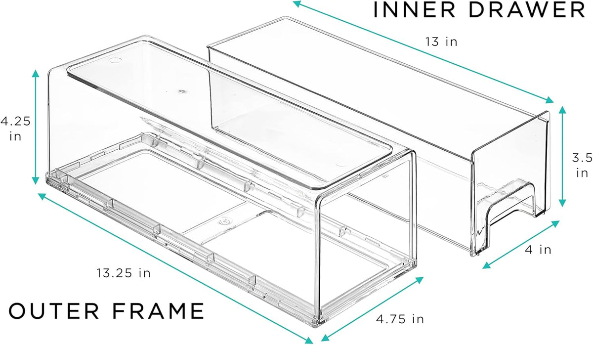 Sorbus Small Wide Clear Storage Drawers (4 Pack) – Stackable Pull-Out Storage Bins for Fridge