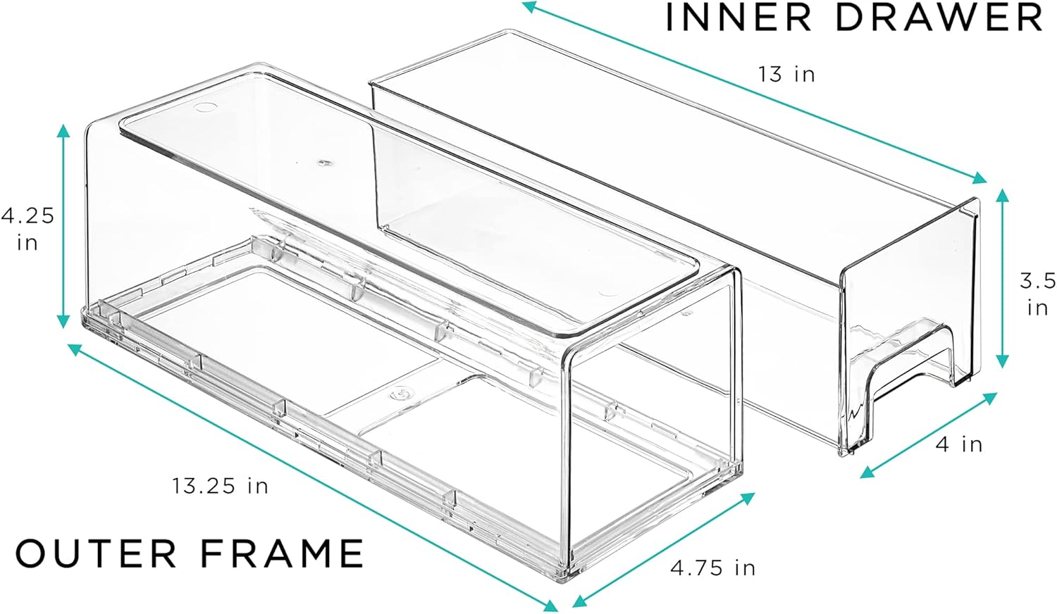Sorbus Small Wide Clear Storage Drawers (4 Pack) – Stackable Pull-Out Storage Bins for Fridge