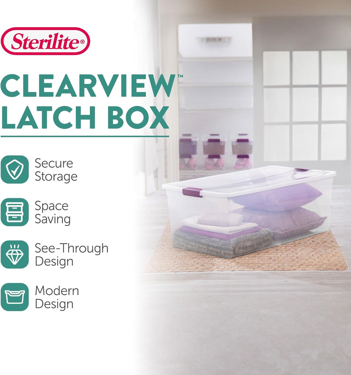 Sterilite 8-Pack 110 Quart ClearView Latch Box, Stackable Organizer Bins with Latching Lids - Clear