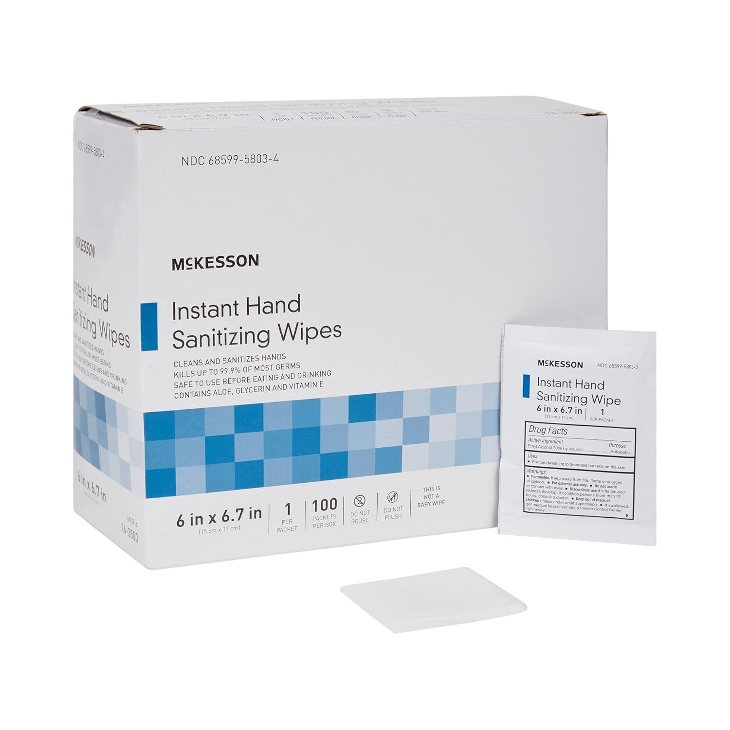 McKesson Hand Sanitizing Wipes [100 Count] Alcohol Wipes with Aloe and Vitamin E, Travel