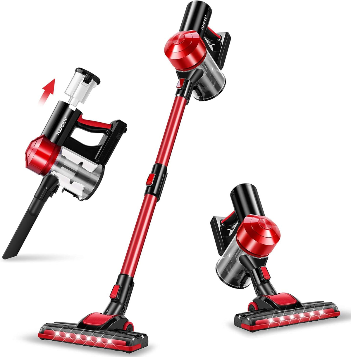 iwoly C150 Cordless Vacuum Cleaner Rechargeable with 2200mAh Detachable Battery, 18000Pa Cyclone