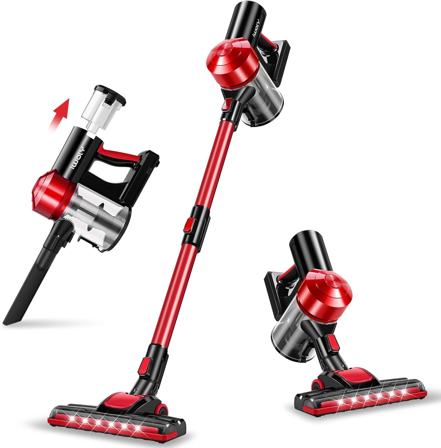 iwoly C150 Cordless Vacuum Cleaner Rechargeable with 2200mAh Detachable Battery, 18000Pa Cyclone