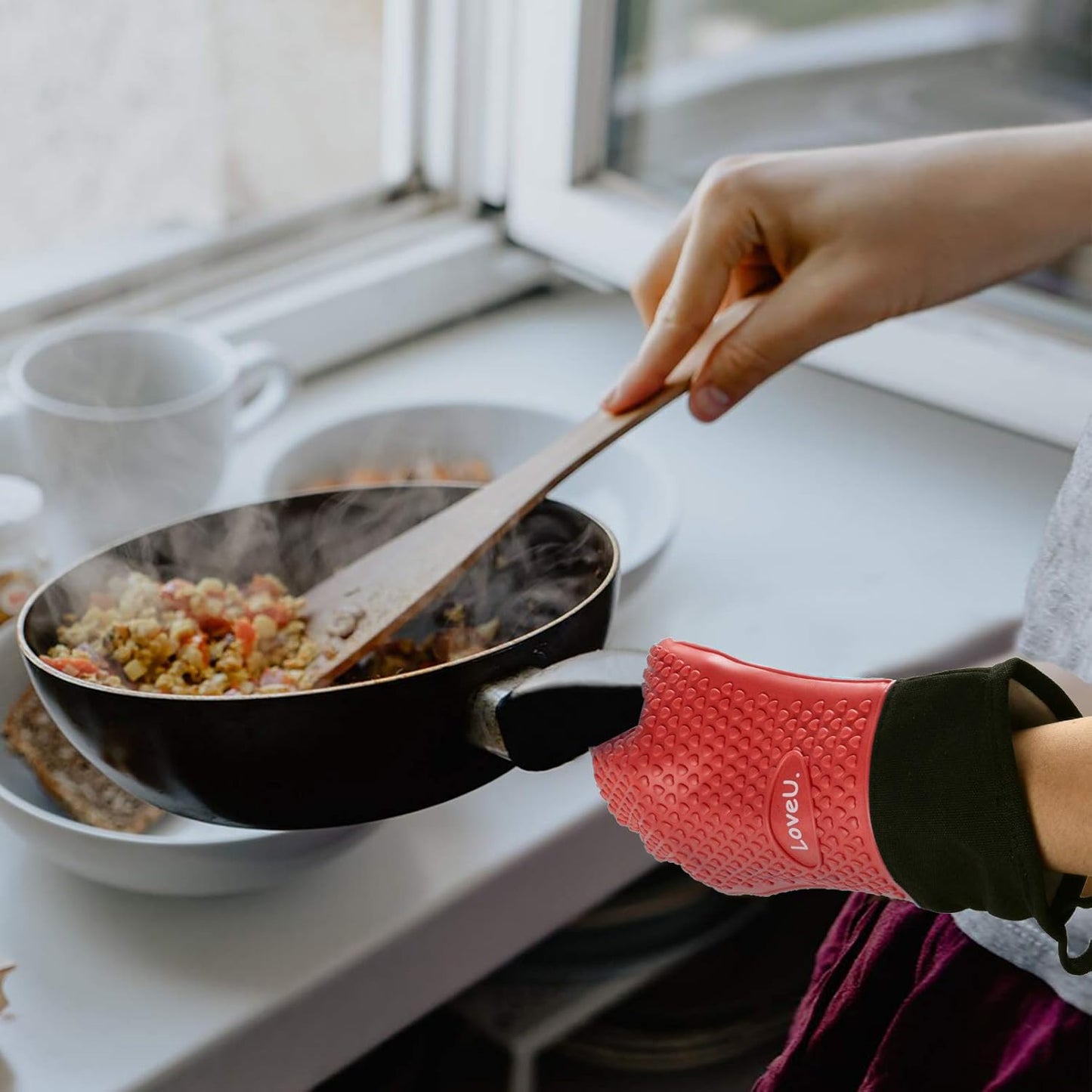 Kitchen Oven Gloves - Silicone Double-Layer Heat Resistant Oven Mitts/BBQ Gloves/Grill Gloves