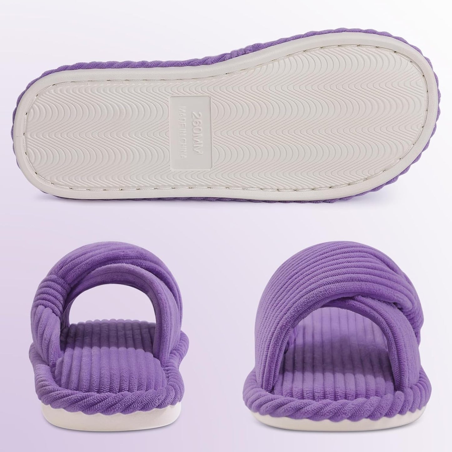 Evshine Summer House Slippers for Women Corduroy Cross Bow Indoor Slippers Open Toe Slip On Bedroom