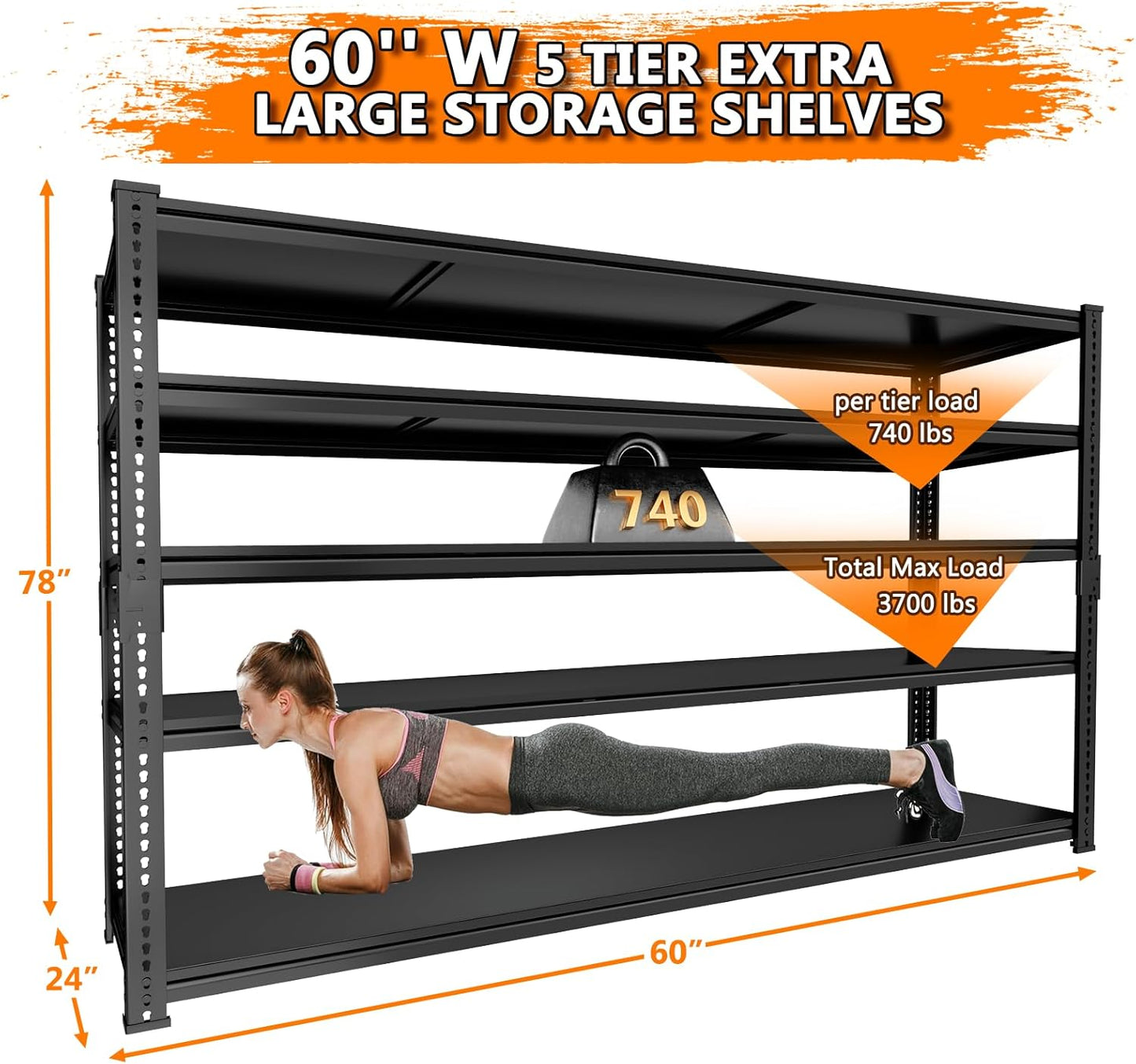 Storage Shelves Heavy Duty 2 PCS,60" L x 24" W x 78" H Garage Storage Shelves Unit Loads 3700LBS