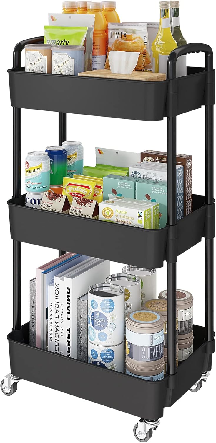 Laiensia 3-Tier Kitchen Storage Cart,Multifunction Utility Rolling Storage Organizer,Mobile