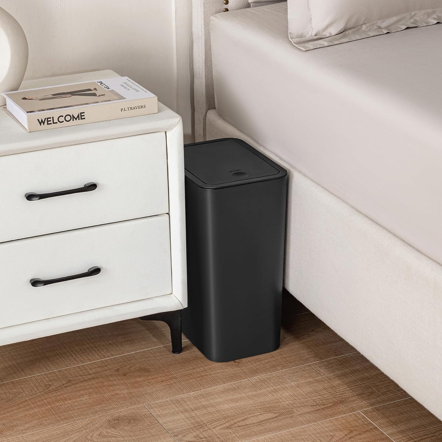 TIPGO Bathroom Trash Can with Lid, 4 Gallon / 15 Liter Small Garbage Can, Press Top Bin, Plastic
