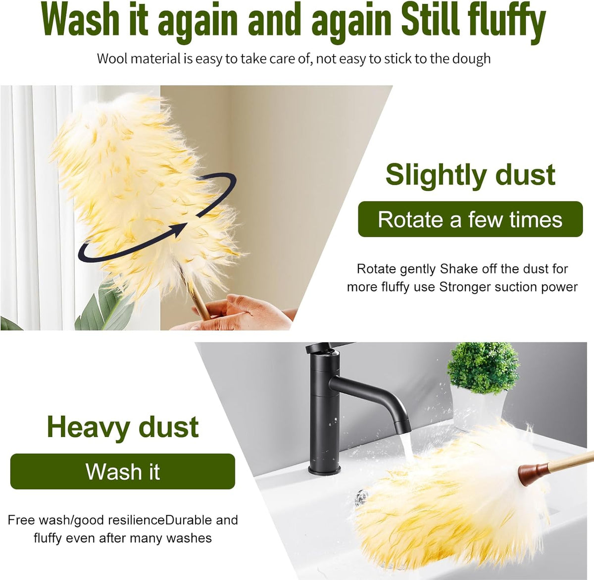 Natural Lambswool Duster 20 Inch Handheld with Wooden Handle Duster Dusting Tool for Blinds