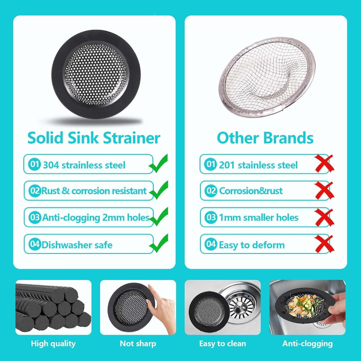 3 PCS Kitchen Sink Stopper Strainer,Anti-Clogging Stainless Steel Sink Disposal Stopper, Garbage