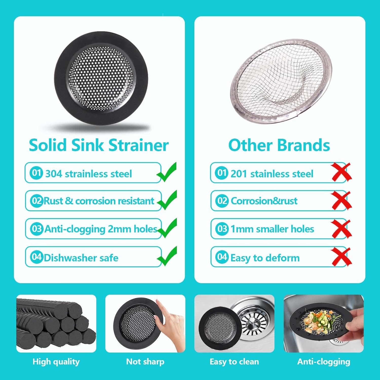 3 PCS Kitchen Sink Stopper Strainer,Anti-Clogging Stainless Steel Sink Disposal Stopper, Garbage