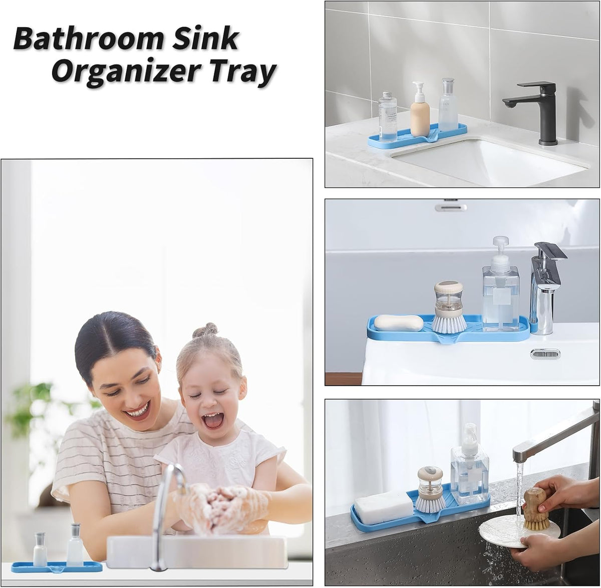 Silicone Bathroom Soap Dishes with Drain Spout-Bathroom and Kitchen Sink Organizer,Sponge