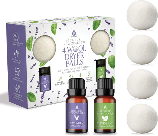 Pursonic 4-Pack Laundry Wool Dryer Balls with Lavender & Peppermint Essential Oil Scent - Reusable