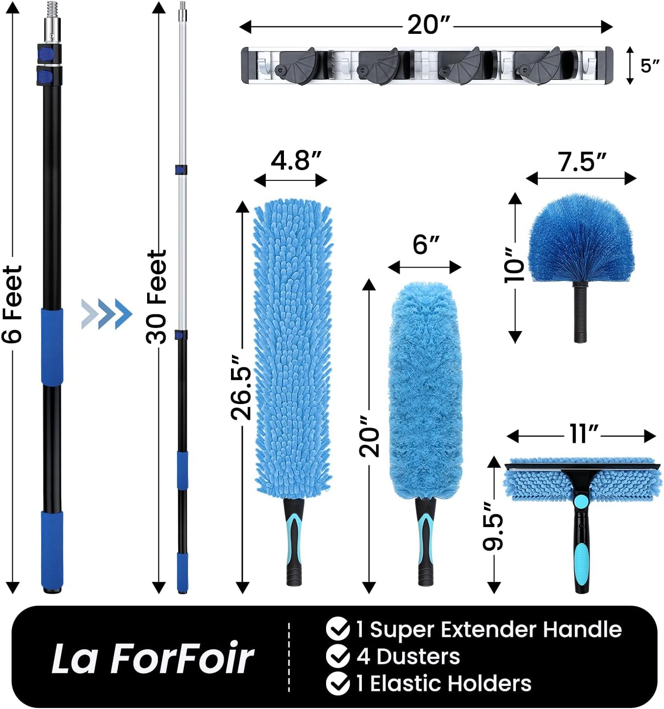 36ft High Ceiling Duster Kits with 5-30ft Heavy Duty Extension Pole - Fan Blade Cleaner, Cobweb