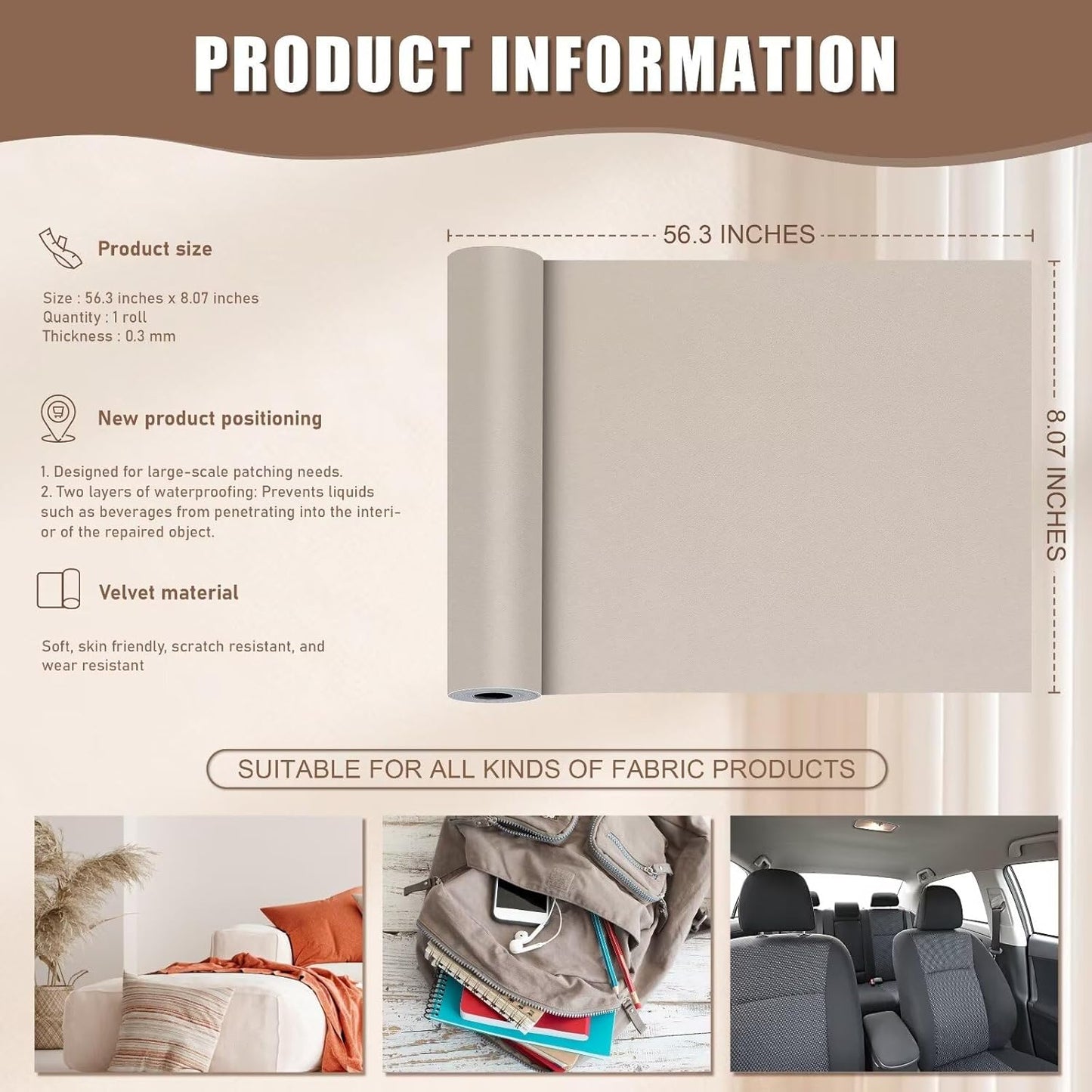 Azobur Couch Patches, Extra-Large Durable Fabric Tape, Ideal for Automotive Upholstery Repair