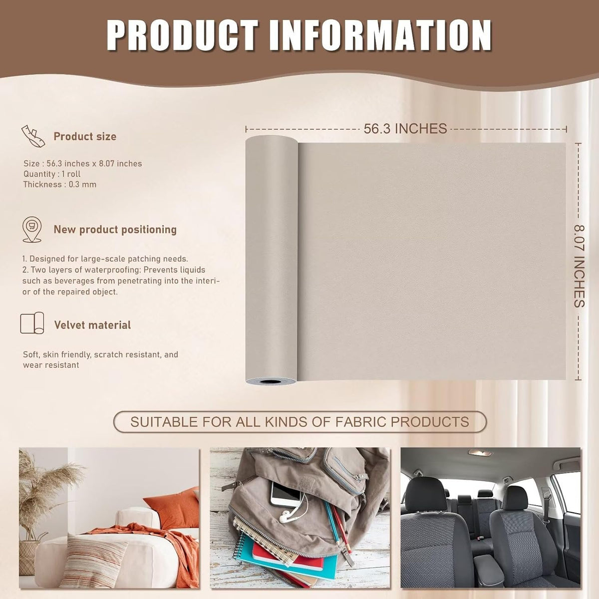Azobur Couch Patches, Extra-Large Durable Fabric Tape, Ideal for Automotive Upholstery Repair