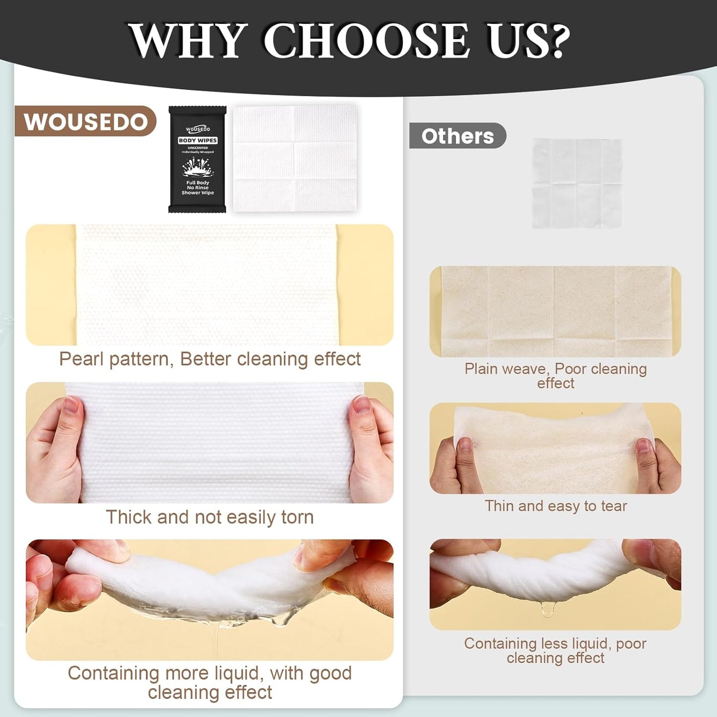 300 Pcs Ultra Thick Soft Large Body Wipes Individually Wrapped(7.87" x 9.45"),Shower Wipes for