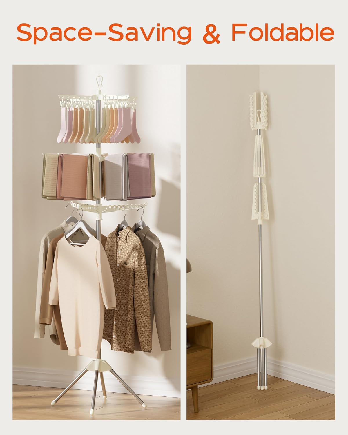 Clothes Drying Rack Foldable, 79.5 inch 3 Tier Laundry Drying Rack with Rotating Clothes Rail for