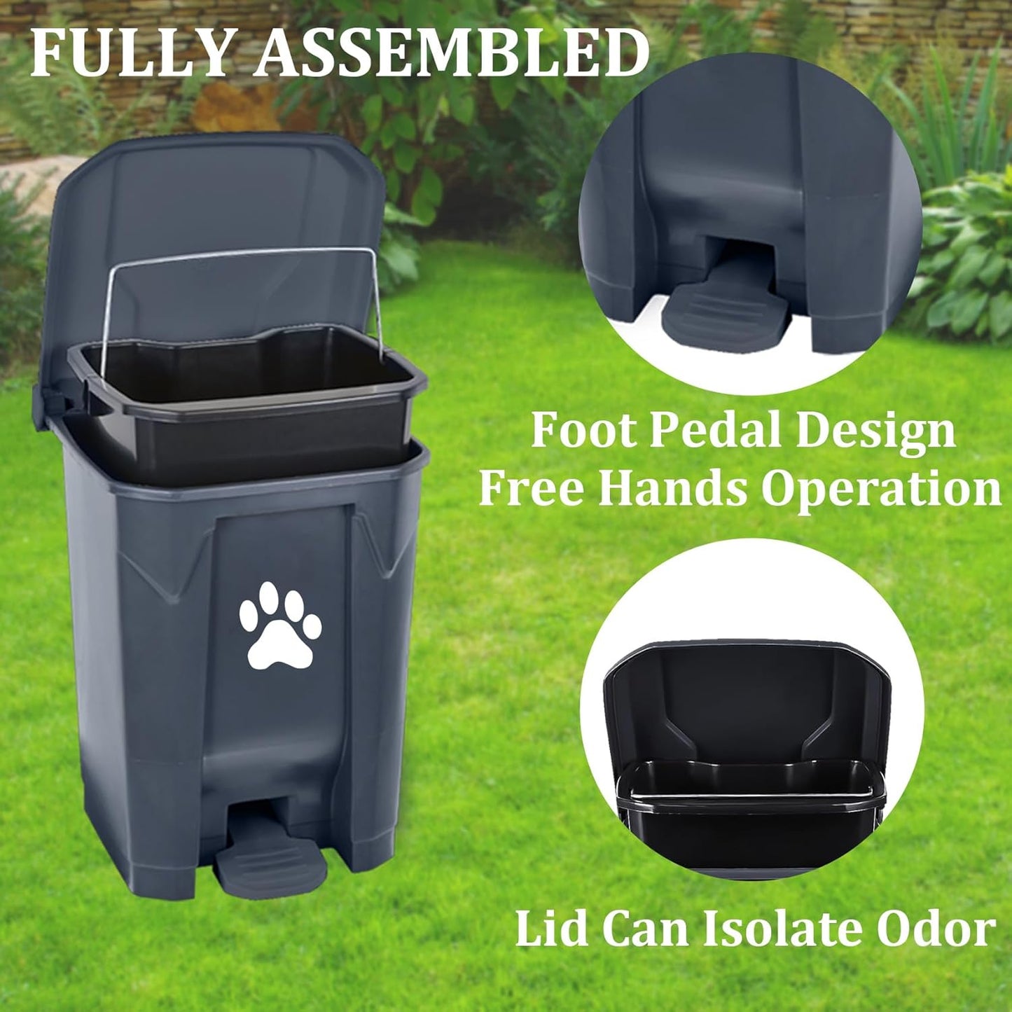 Dog Poop Trash Can Outside with Pooper Scooper, Outdoor Dog Waste Trash Can with Lid Waste Bag Odor