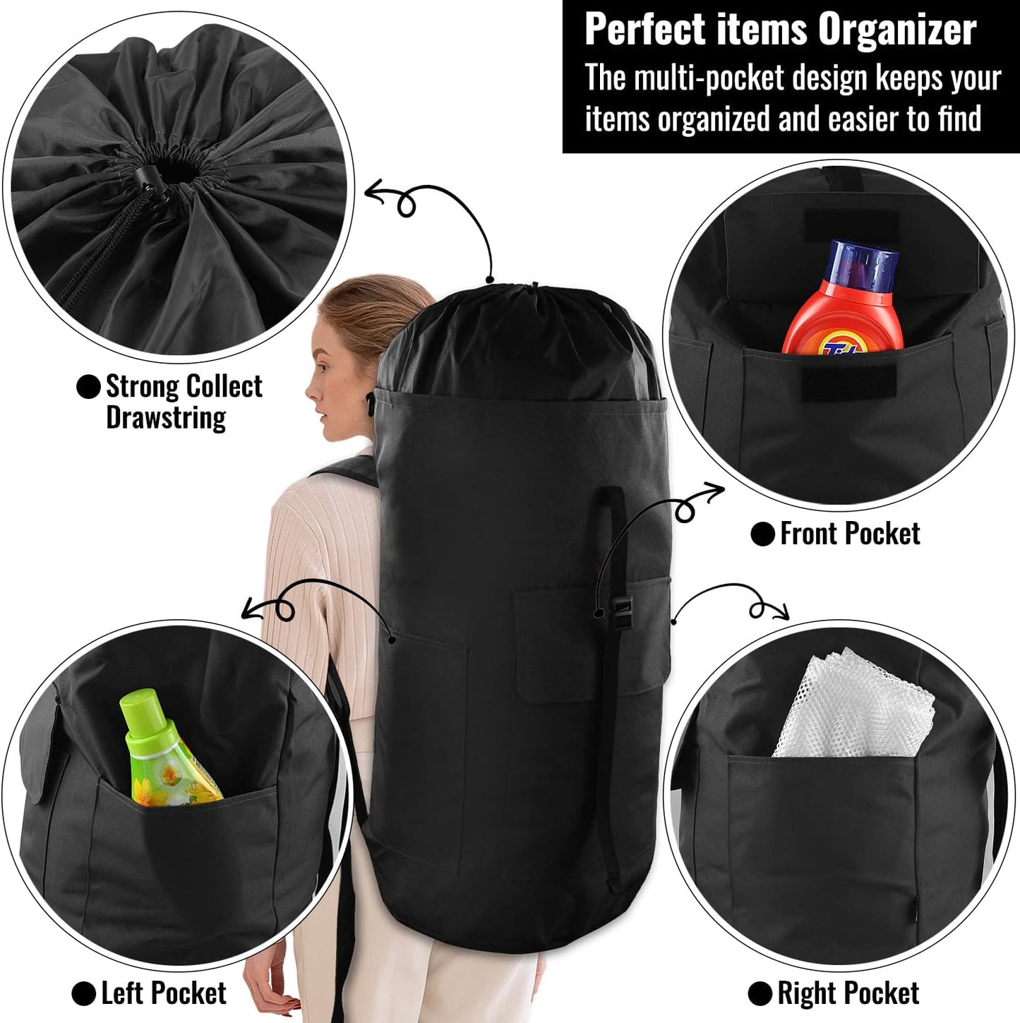 Laundry Bag Backpack, 125L, Extra Large with Shoulder Straps, Adjustable & Extendable Design