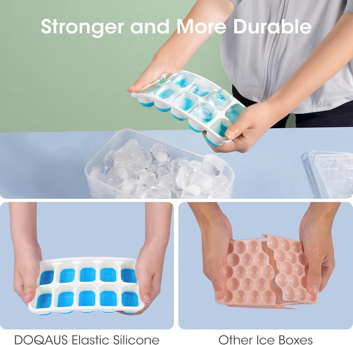 DOQAUS Ice Cube Tray with Lid and Bin, 4 Pack Silicone Plastic Ice Cubes Trays for Freezer with