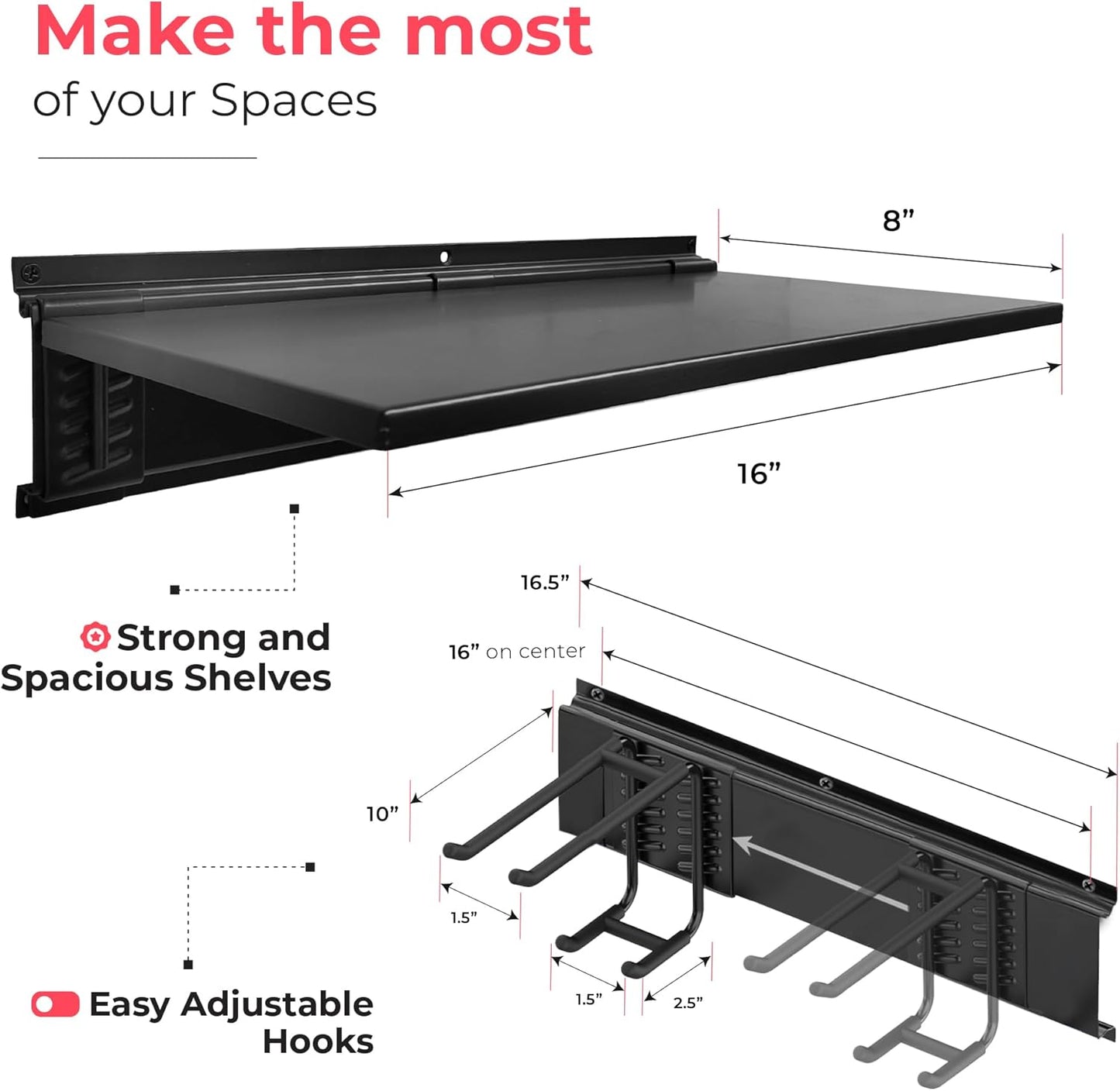 Heavy-Duty Garage Wall Storage System | Wall Mounted Tool Organizer Rack with Shelving | 10-Piece
