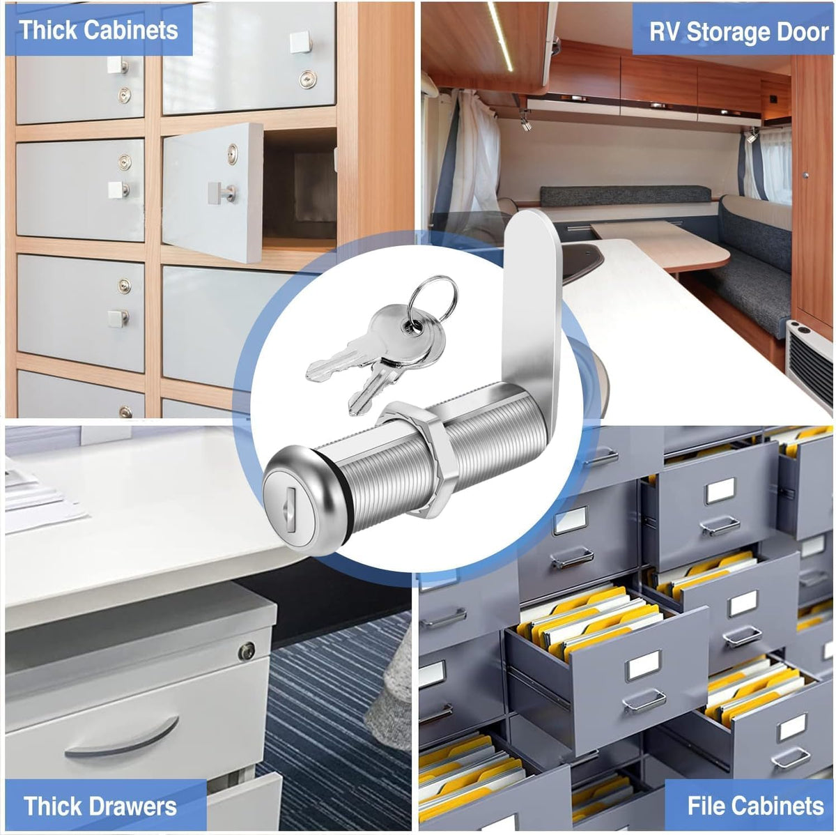Cabinet Lock with Keys, 2" Extra-Long Cam Locks keyed Alike, Heavy Duty Cabinet Cam Lock Set for