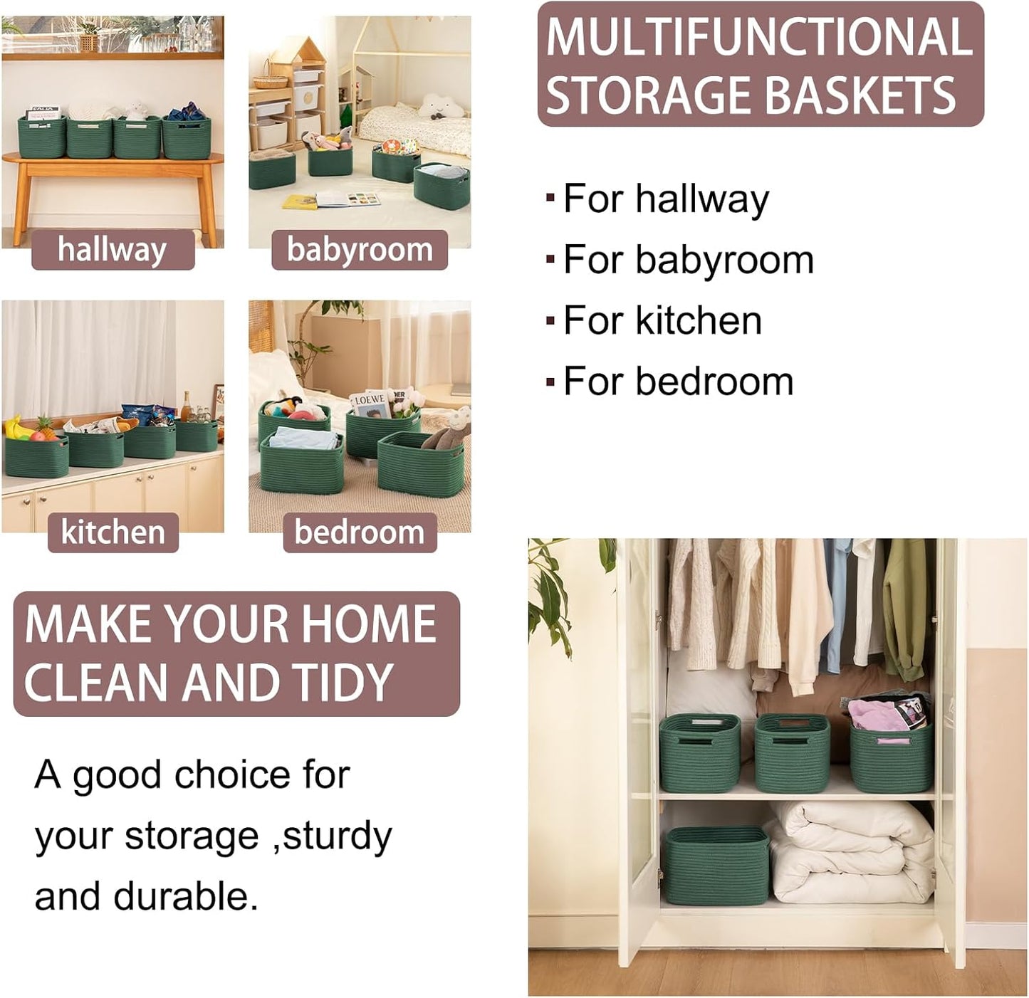 OIAHOMY 4 Pack Storage Baskets for Organizing, Cube Storage Bins for Shelves, Rectangle Storage