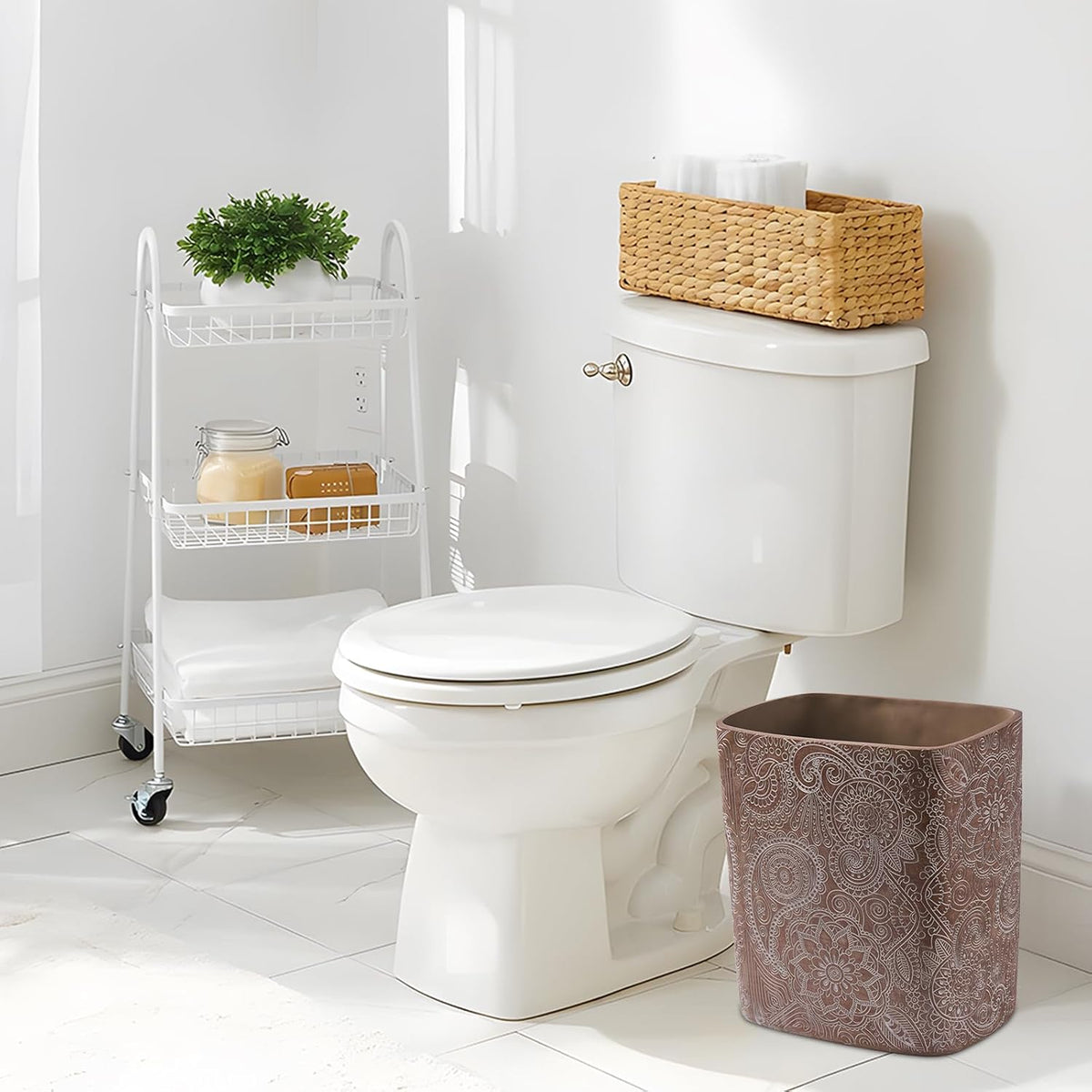 Polytree Boho Flowers Bathroom Trash Can 1.8 Gallon(7 Liter) Small Kitchen Garbage Can,Living Room