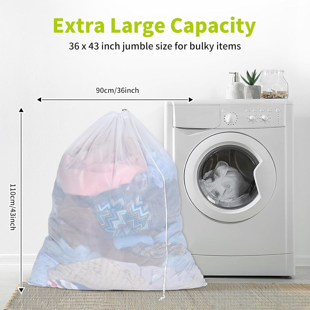 OTraki Large Mesh Laundry Bag 36 x 43 Inch Drawstring Laundry Wash Bags, 2 Pack Dirty Clothes Net