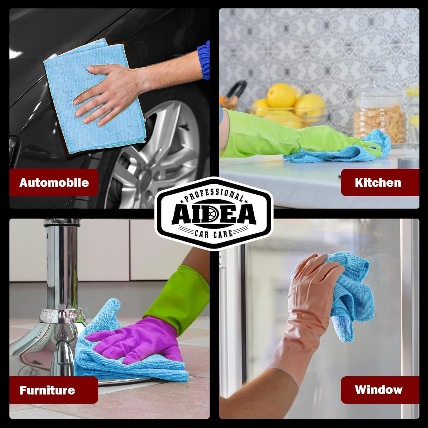AIDEA Microfiber Cleaning Cloth Blue 10PK, Microfiber Towels for Cars, Premium Car Cloths, Dusting