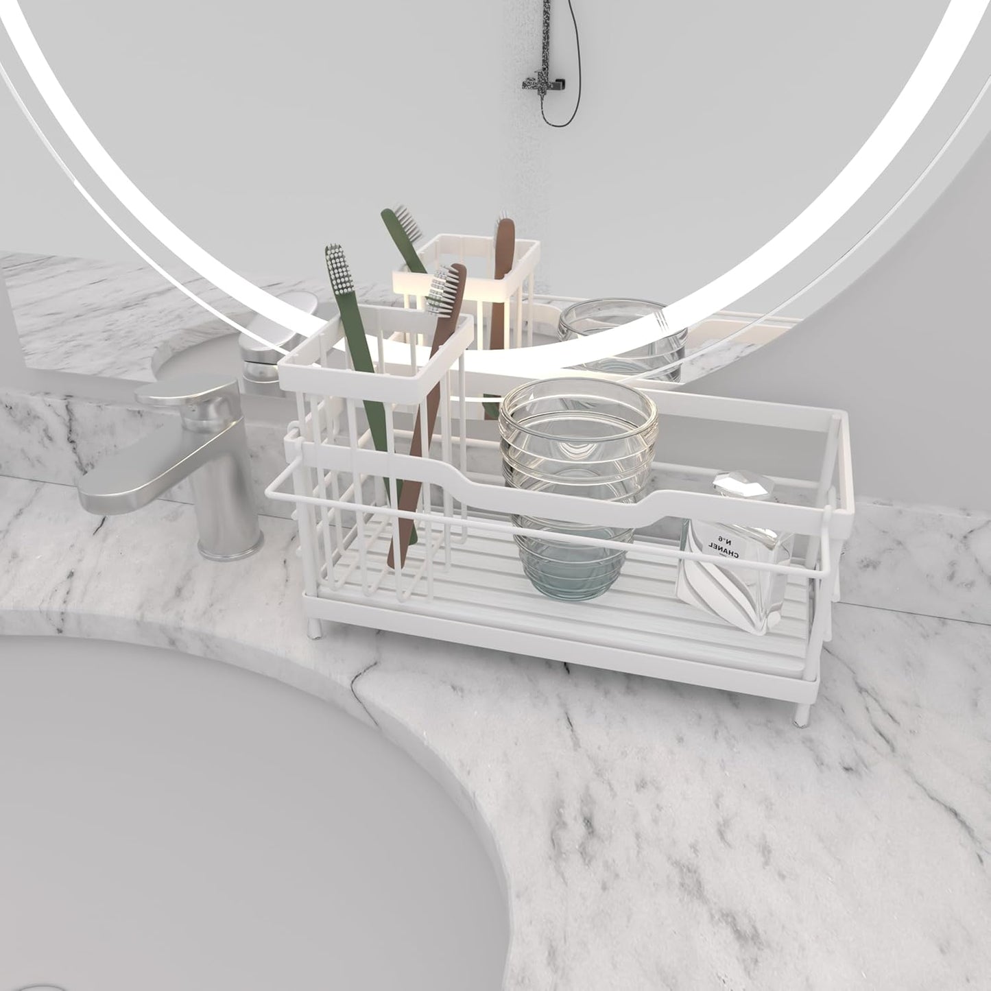 Sponge Holder for Kitchen Sink,Sink Caddy Organizer with Stone Drying Tray, Stainless Steel Kitchen
