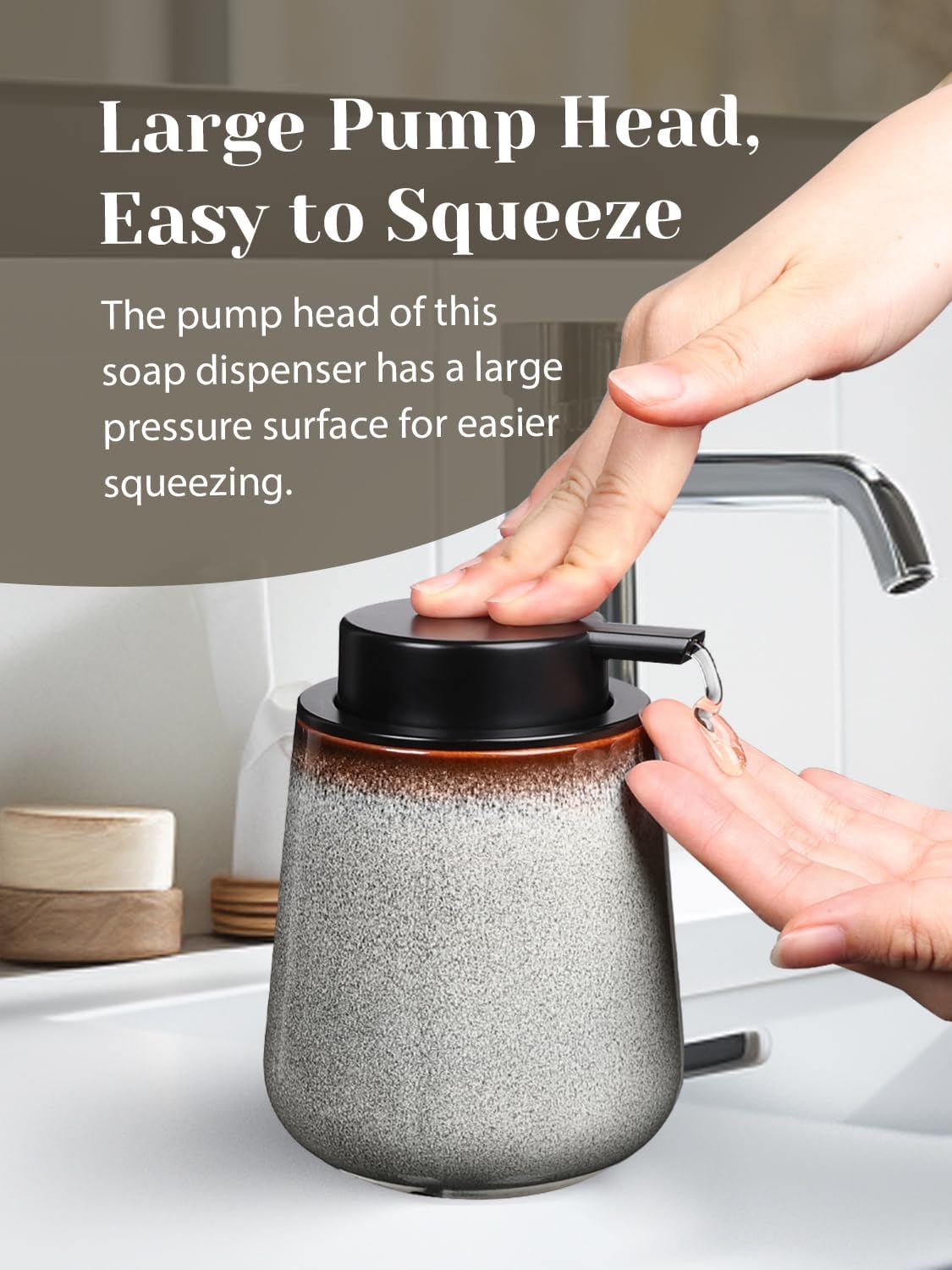 INGOFIN Ceramic Lotion Dispenser - 12 oz Refillable Hand Soap Dispenser Bathroom, Modern Liquid