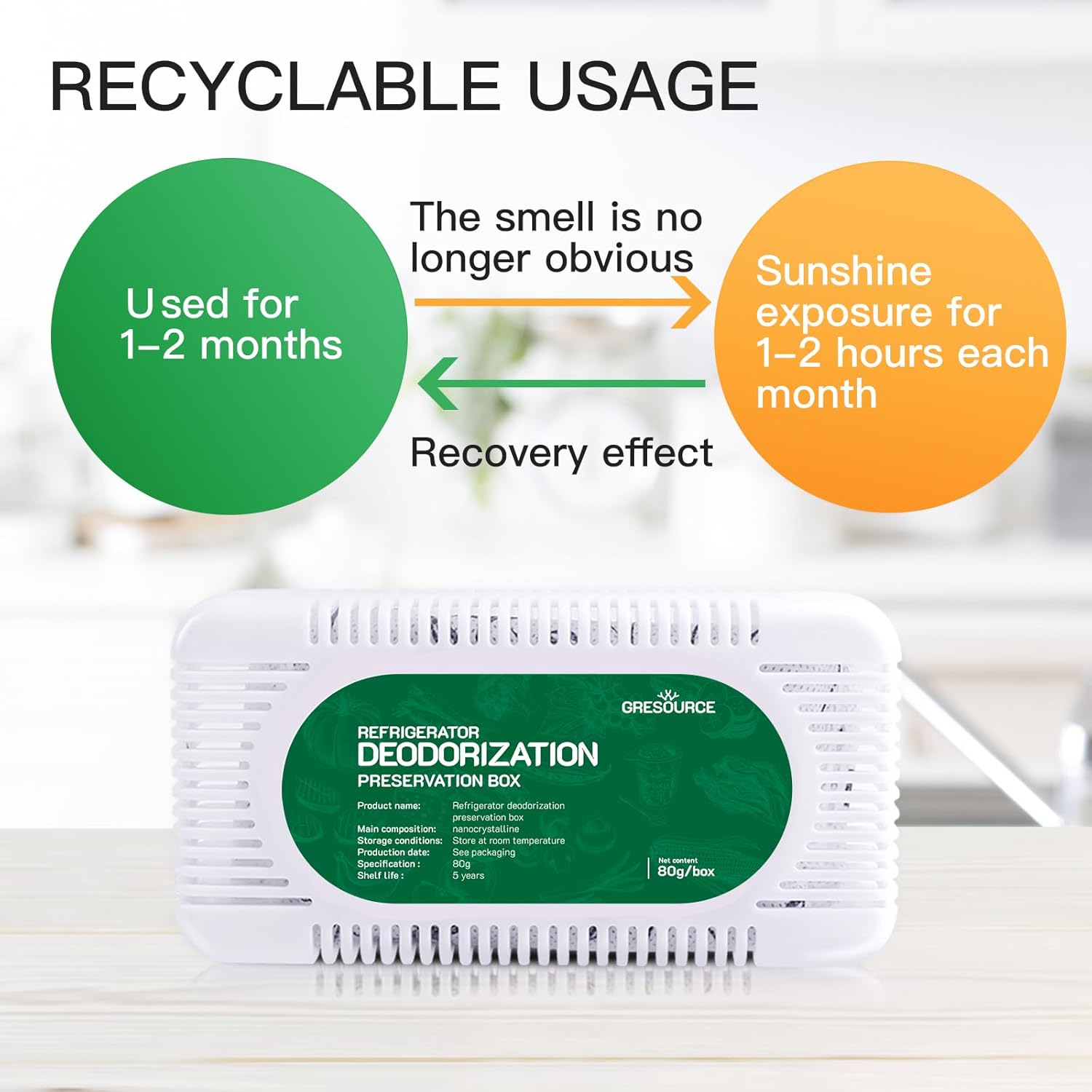 6 Pack Fridge Deodorizer, Refrigerator and Freezer Deodorizer Odor Eliminator Reusable, Unscented