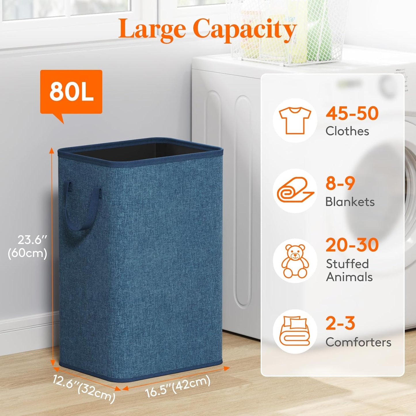 Lifewit 80L Large Tall Laundry Hamper, Collapsible Laundry Basket with Handles, Foldable Clothes