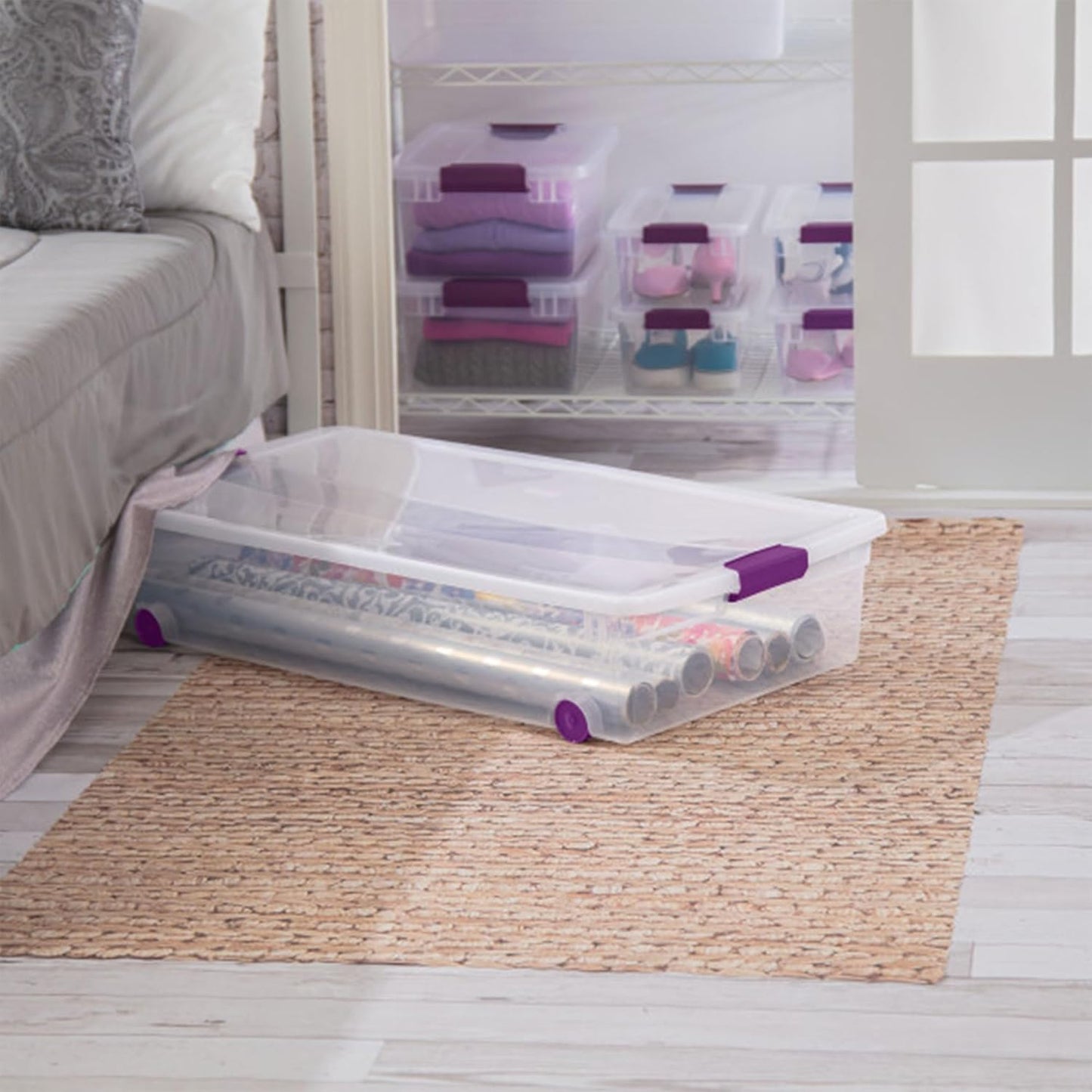 Sterilite 16-Pack 60 Quart ClearView Latch Box, Wheeled Underbed Organizer Bins with Latching Lids