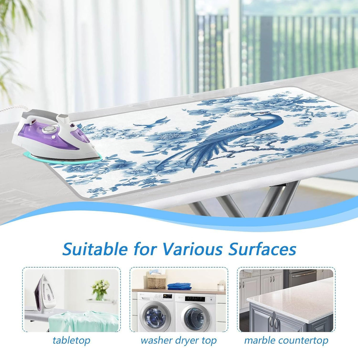 Chinoiserie Flower Peacock Ironing Mat Thickened Ironing Blanket Travel Portable Double-Side Using