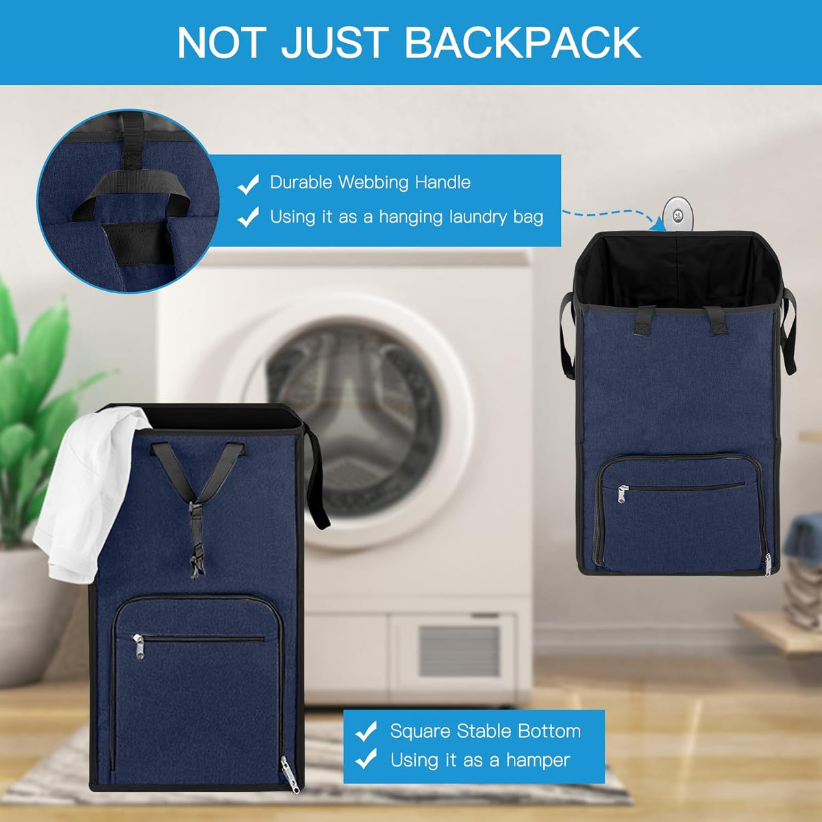 Bukere Laundry Basket, Laundry Backpack Bag for Guys Girls Boys, 2 in 1 Laundry Hamper for College