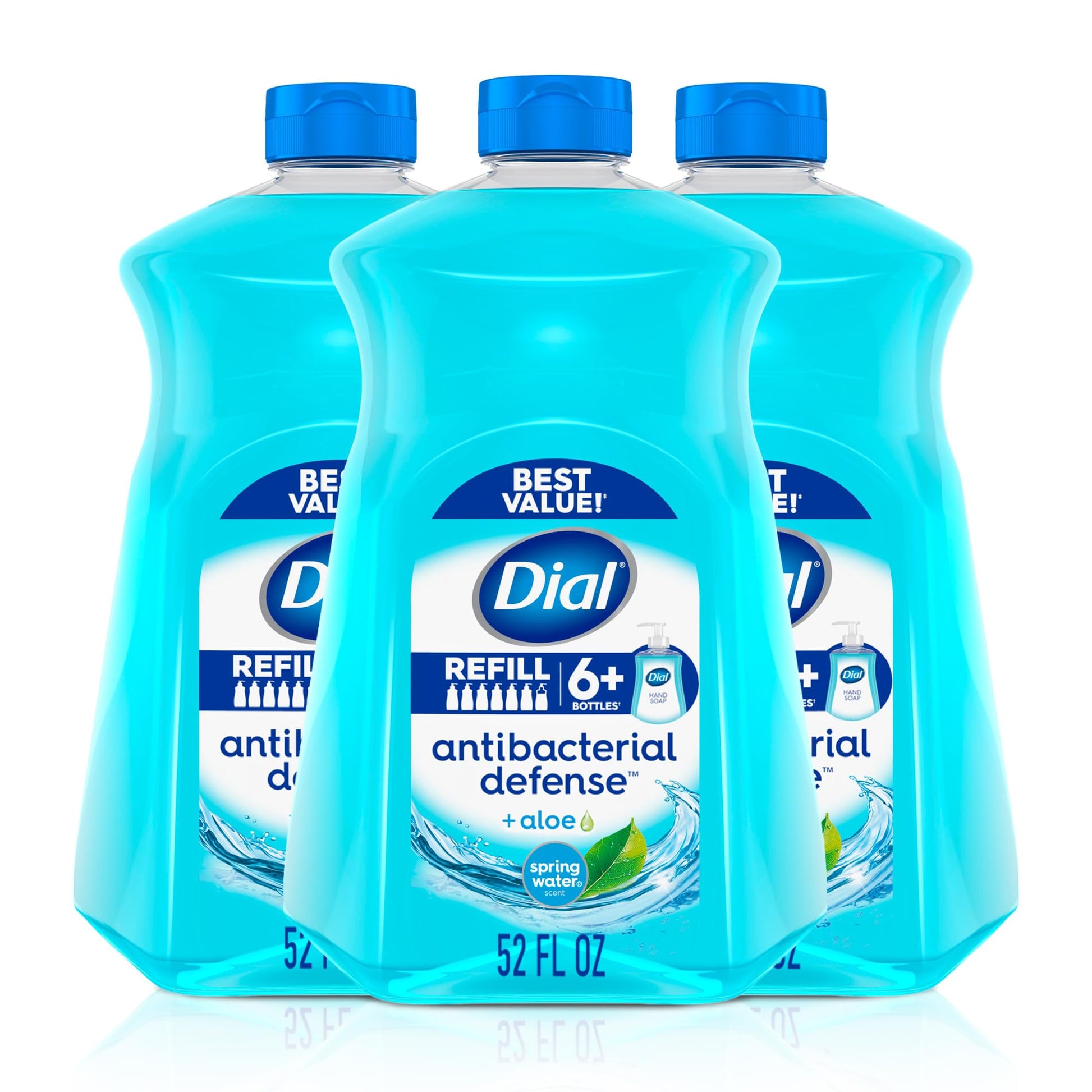 Dial Antibacterial Defense Liquid Hand Soap + Aloe, Spring Water Scent, 52 Fl Oz Hand Soap Refill