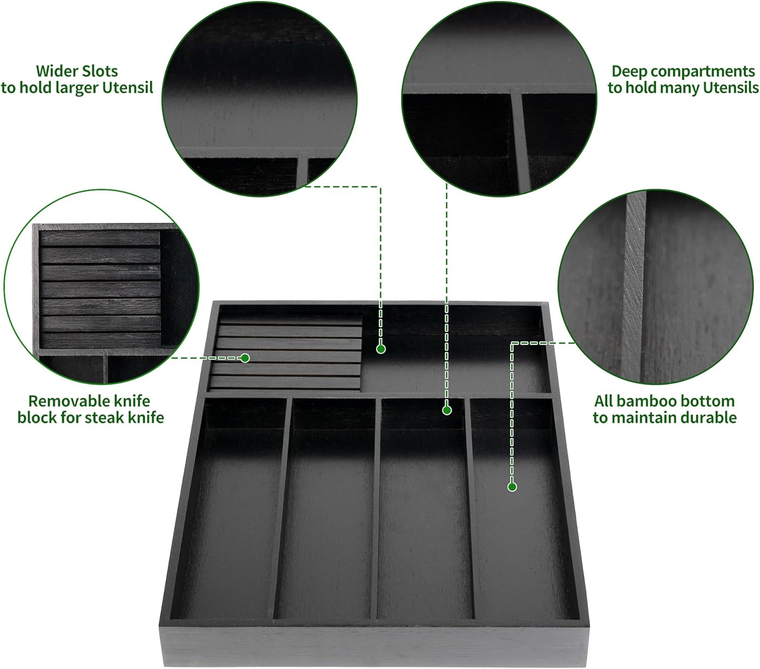 VaeFae Bamboo Silverware Organizer, Utensil Holder for Drawer, Wooden Cutlery Tray with Divider for