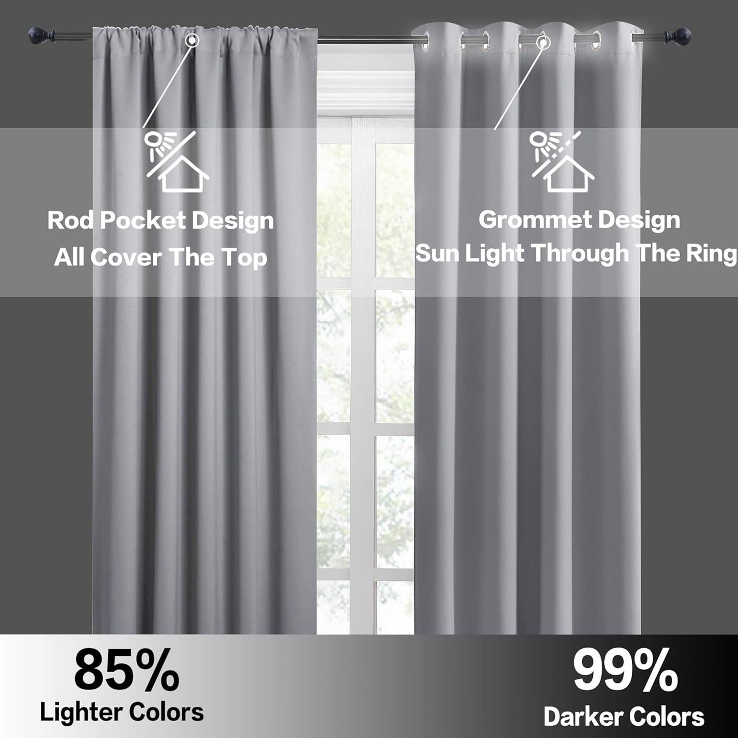 RYB HOME Curtains for Bedroom 72 inches Long, Blackout Thermal Insulating Window Treatment Drapes