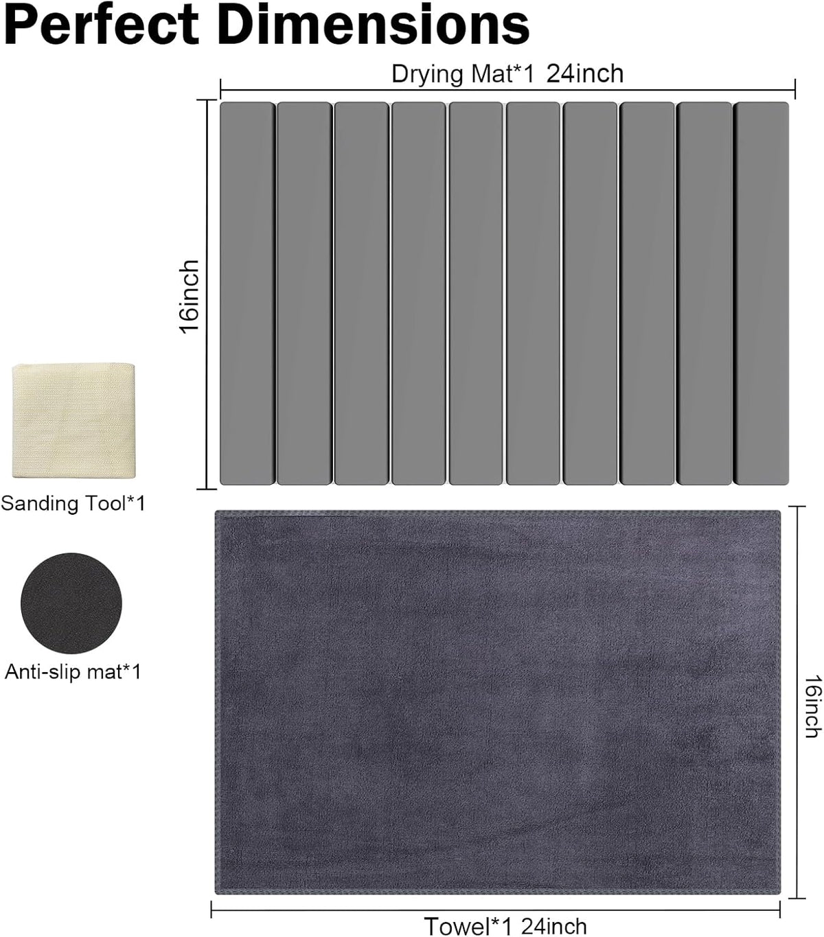 Stone Dish Drying Mat for Kitchen Counter,24"(L)×16"(W) Collapsible Fast-Drying Diatomaceous Earth
