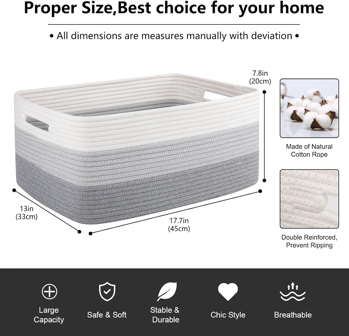 Large Storage Basket for Organizing, Woven Rope Basket for Shelves, Closet Organizer Bins for